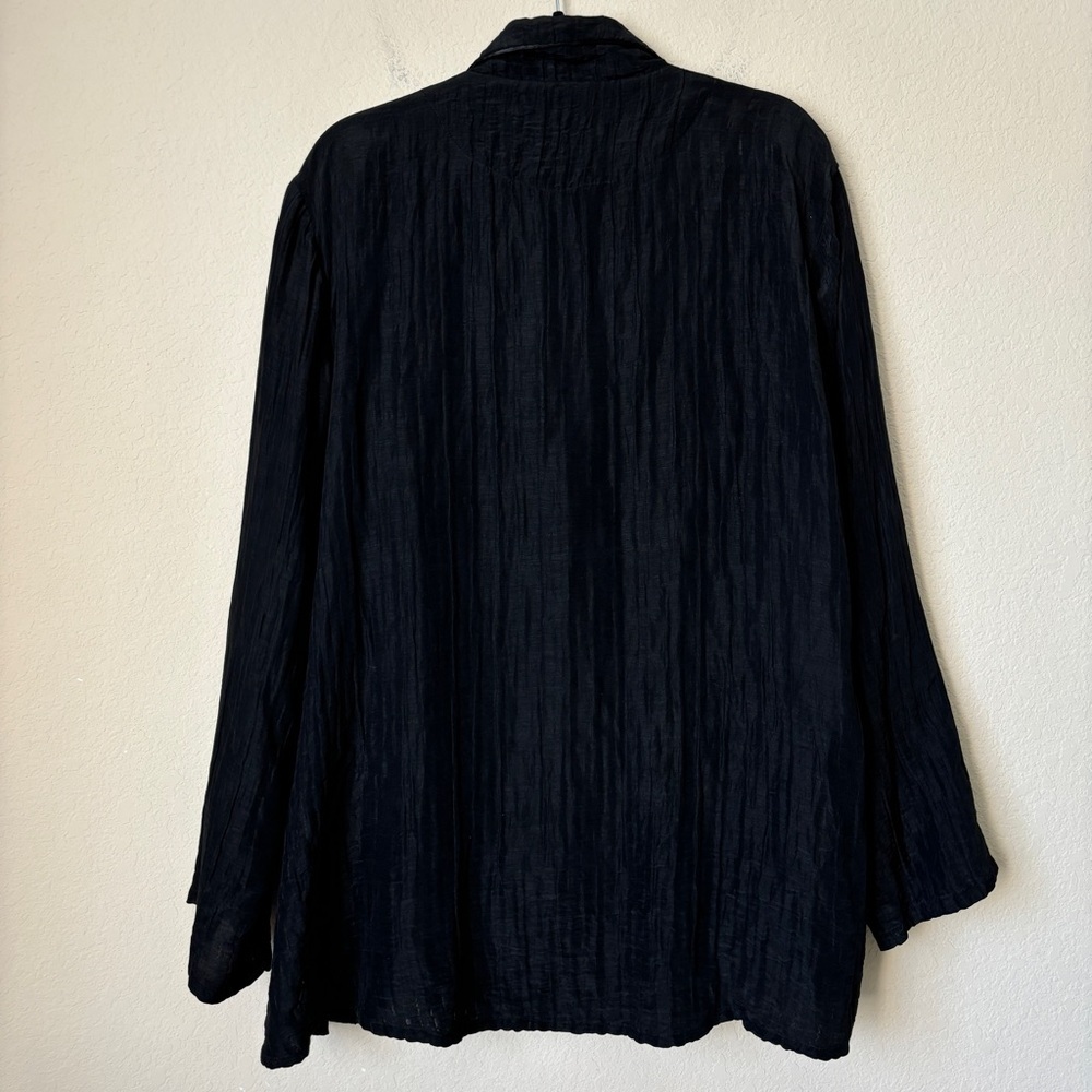 Cynthia Ashby Silk Linen Crinkle Textured Lagenlook Button Down Jacket - Picture 12 of 14